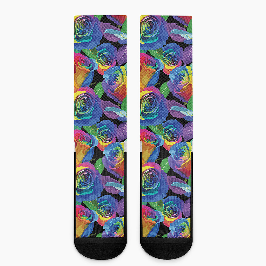 LGBT Pride Rainbow Roses Pattern Print Crew Socks
