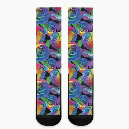 LGBT Pride Rainbow Roses Pattern Print Crew Socks