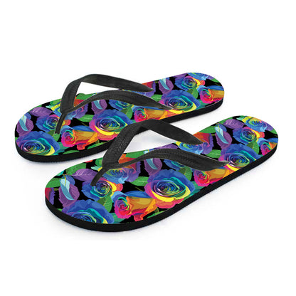 LGBT Pride Rainbow Roses Pattern Print Flip Flops