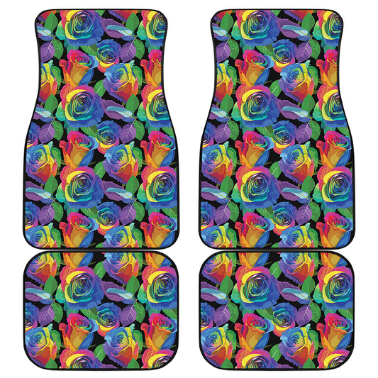 LGBT Pride Rainbow Roses Pattern Print Front and Back Car Floor Mats