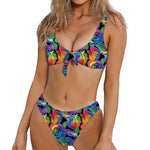 LGBT Pride Rainbow Roses Pattern Print Front Bow Tie Bikini