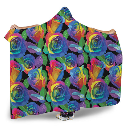 LGBT Pride Rainbow Roses Pattern Print Hooded Blanket