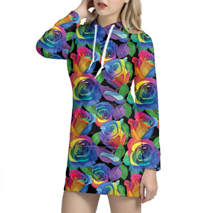 LGBT Pride Rainbow Roses Pattern Print Hoodie Dress