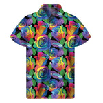 LGBT Pride Rainbow Roses Pattern Print Men's Short Sleeve Shirt