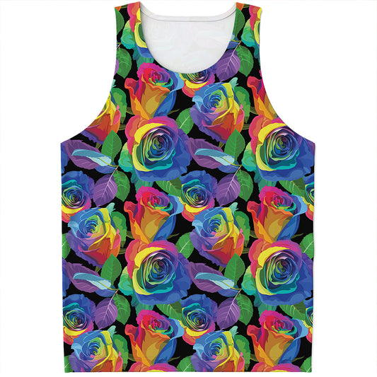LGBT Pride Rainbow Roses Pattern Print Men's Tank Top