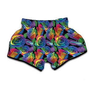 LGBT Pride Rainbow Roses Pattern Print Muay Thai Boxing Shorts