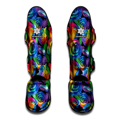 LGBT Pride Rainbow Roses Pattern Print Muay Thai Shin Guard