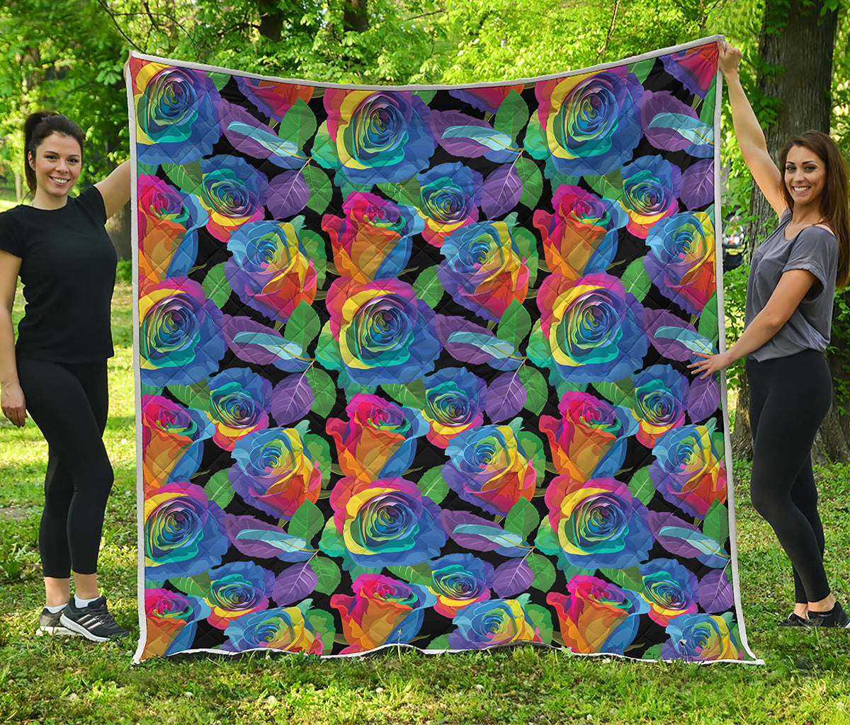 LGBT Pride Rainbow Roses Pattern Print Quilt