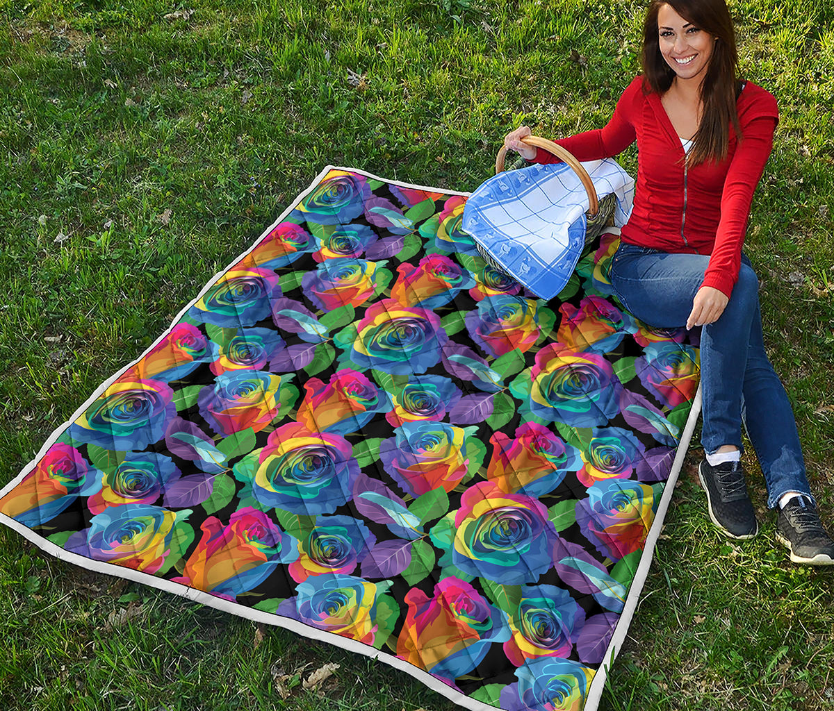 LGBT Pride Rainbow Roses Pattern Print Quilt
