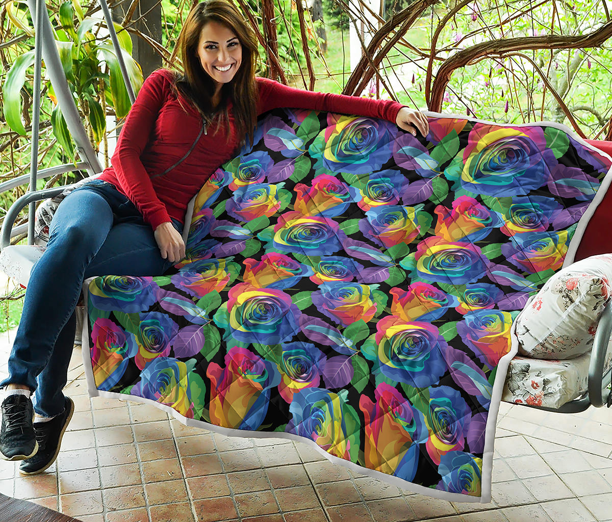 LGBT Pride Rainbow Roses Pattern Print Quilt