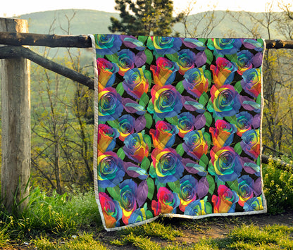 LGBT Pride Rainbow Roses Pattern Print Quilt