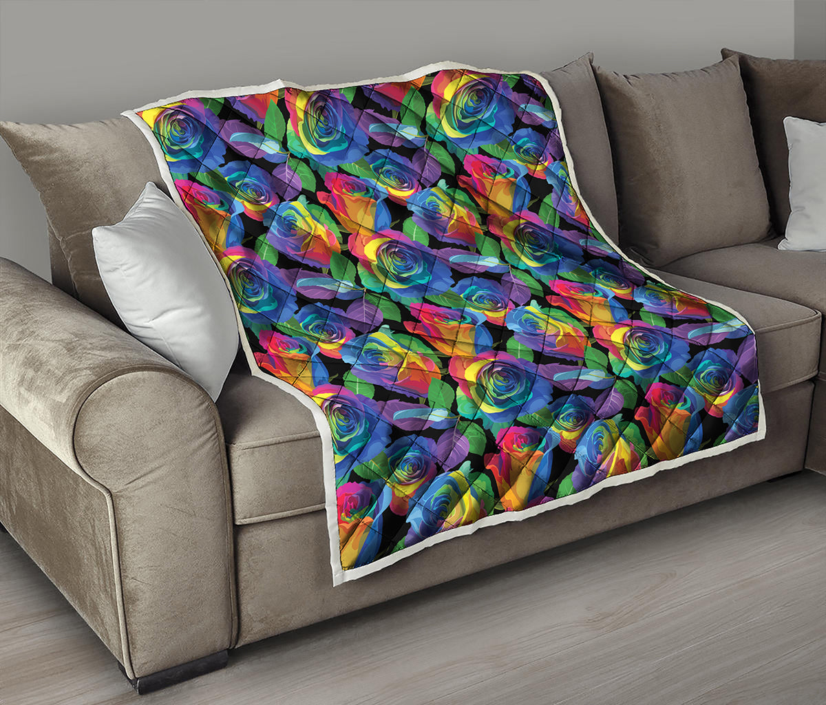LGBT Pride Rainbow Roses Pattern Print Quilt