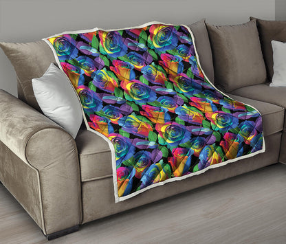 LGBT Pride Rainbow Roses Pattern Print Quilt