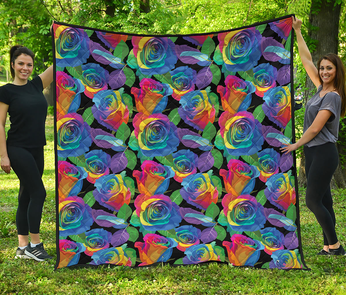 LGBT Pride Rainbow Roses Pattern Print Quilt