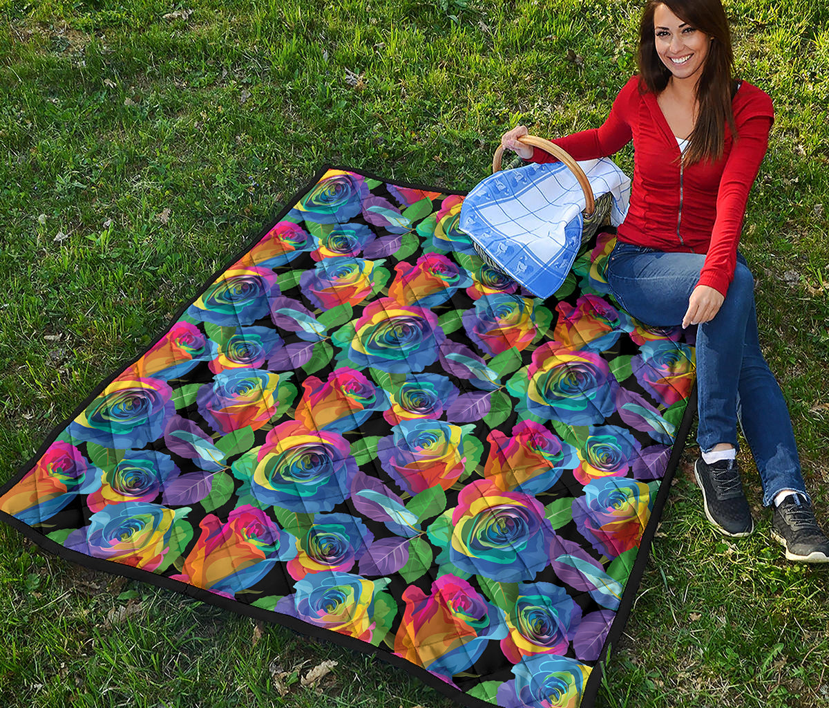 LGBT Pride Rainbow Roses Pattern Print Quilt