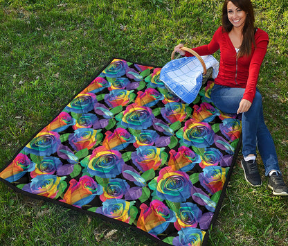 LGBT Pride Rainbow Roses Pattern Print Quilt