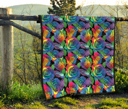 LGBT Pride Rainbow Roses Pattern Print Quilt