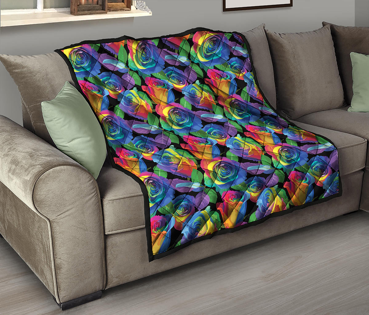 LGBT Pride Rainbow Roses Pattern Print Quilt