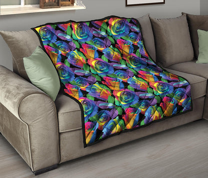 LGBT Pride Rainbow Roses Pattern Print Quilt