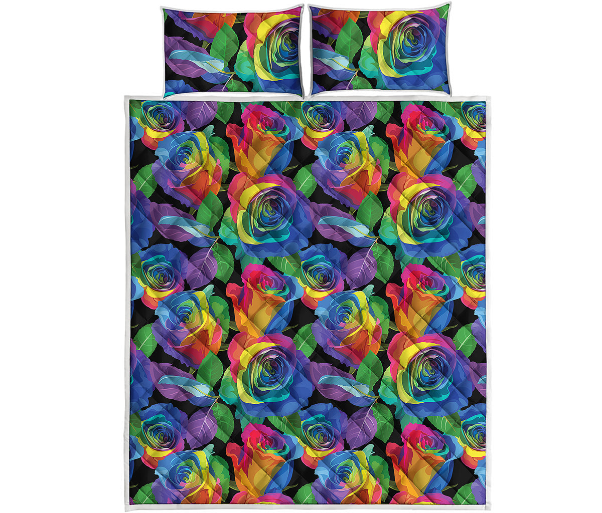 LGBT Pride Rainbow Roses Pattern Print Quilt Bed Set