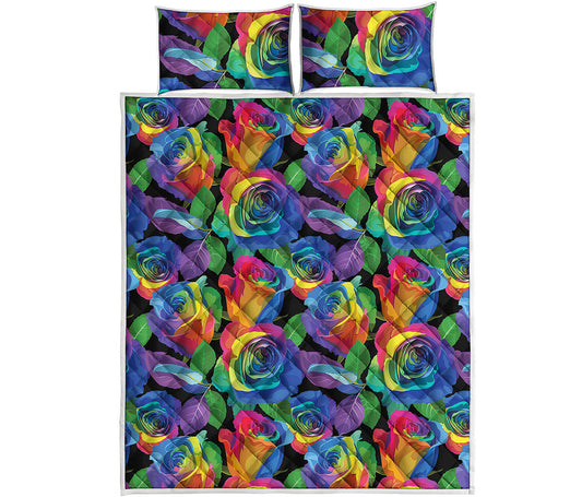 LGBT Pride Rainbow Roses Pattern Print Quilt Bed Set