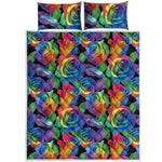 LGBT Pride Rainbow Roses Pattern Print Quilt Bed Set