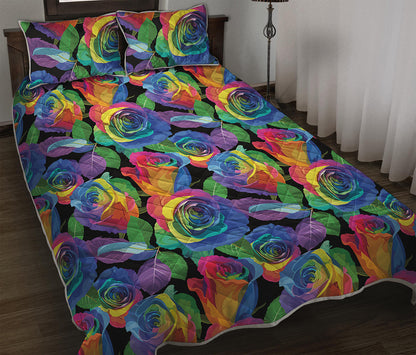 LGBT Pride Rainbow Roses Pattern Print Quilt Bed Set