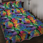 LGBT Pride Rainbow Roses Pattern Print Quilt Bed Set