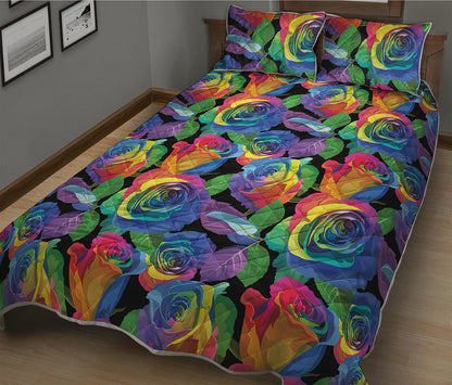 LGBT Pride Rainbow Roses Pattern Print Quilt Bed Set