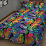 LGBT Pride Rainbow Roses Pattern Print Quilt Bed Set