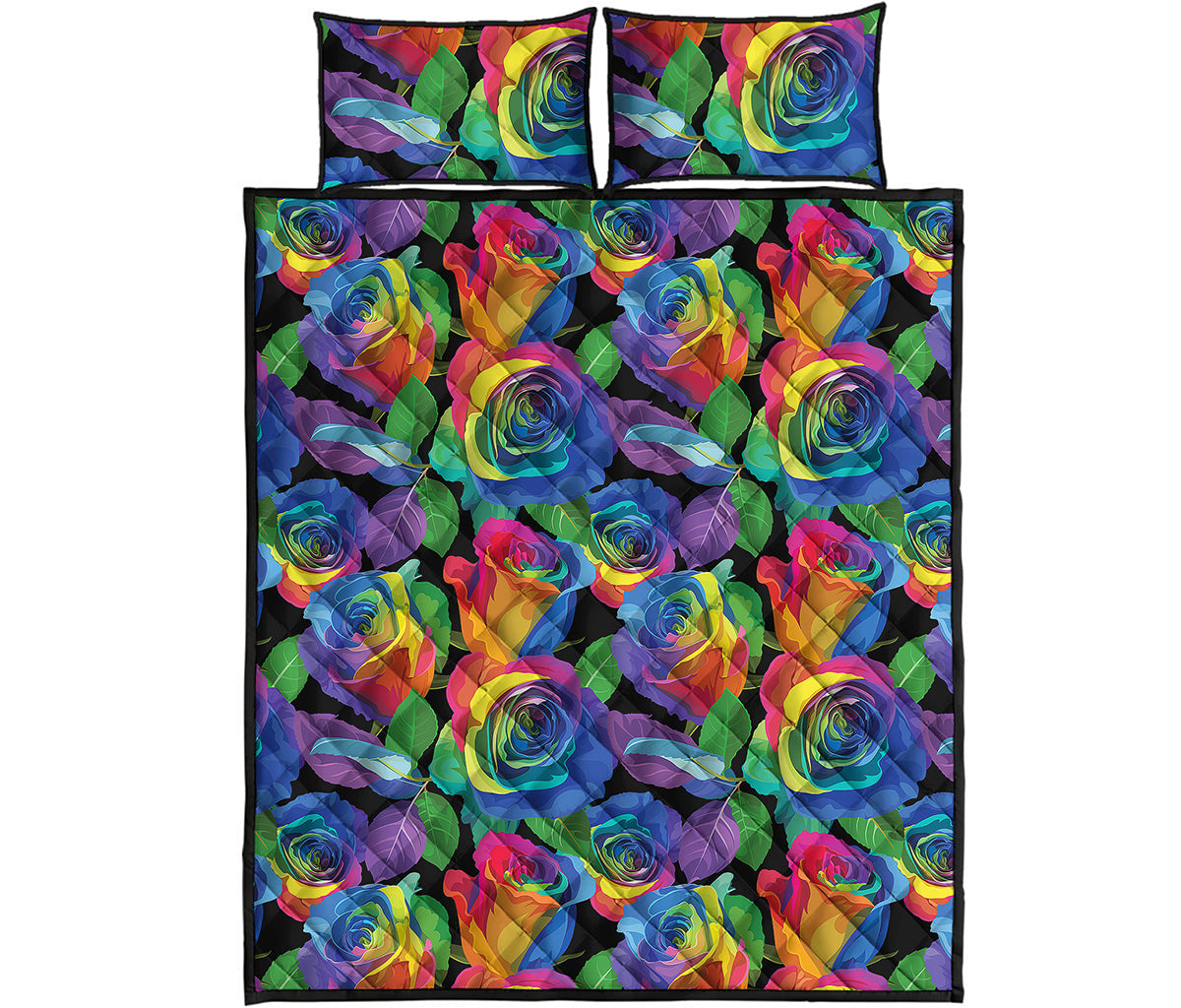 LGBT Pride Rainbow Roses Pattern Print Quilt Bed Set