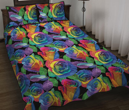 LGBT Pride Rainbow Roses Pattern Print Quilt Bed Set
