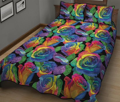 LGBT Pride Rainbow Roses Pattern Print Quilt Bed Set