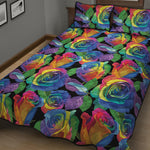 LGBT Pride Rainbow Roses Pattern Print Quilt Bed Set