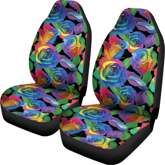 LGBT Pride Rainbow Roses Pattern Print Universal Fit Car Seat Covers