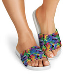 LGBT Pride Rainbow Roses Pattern Print White Slide Sandals