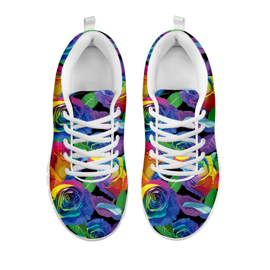 LGBT Pride Rainbow Roses Pattern Print White Sneakers