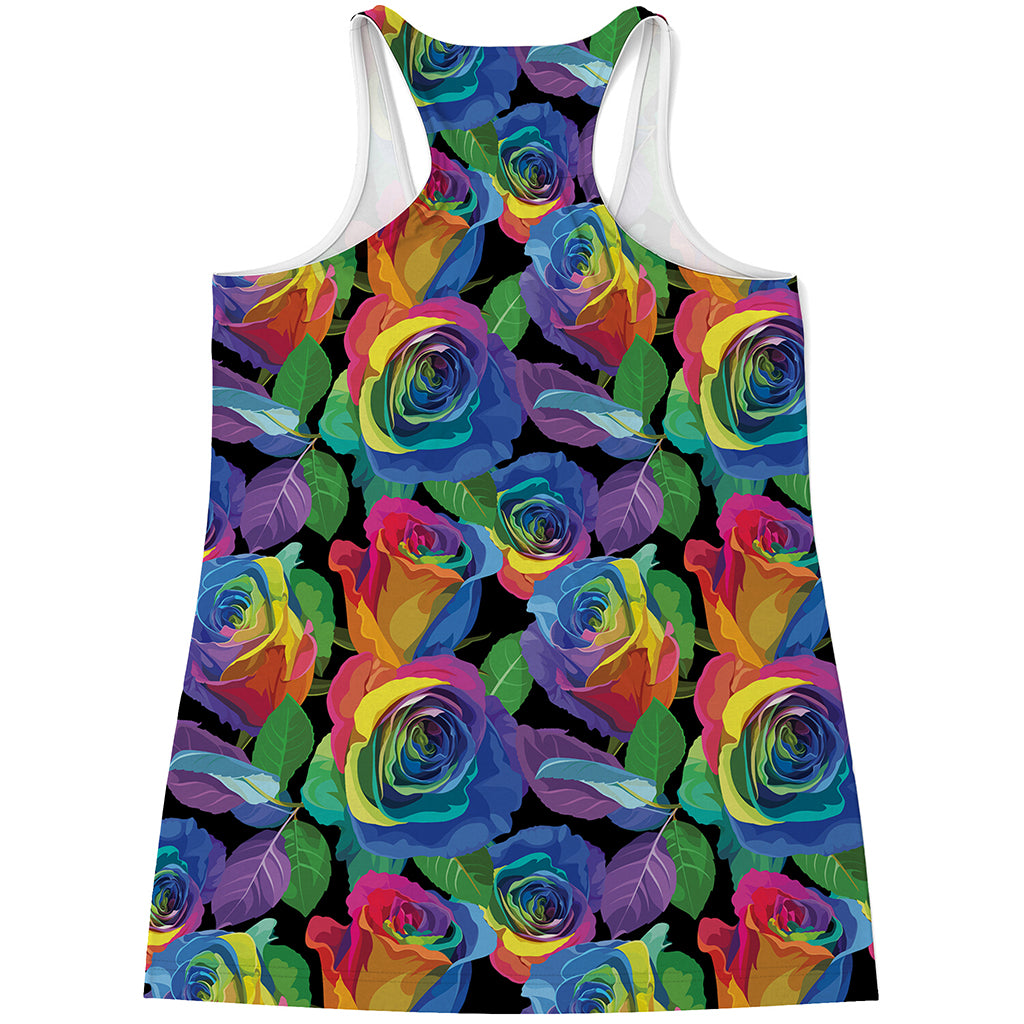 LGBT Pride Rainbow Roses Pattern Print Women's Racerback Tank Top