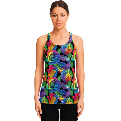 LGBT Pride Rainbow Roses Pattern Print Women's Racerback Tank Top