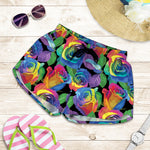 LGBT Pride Rainbow Roses Pattern Print Women's Shorts