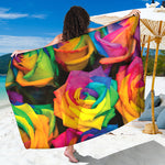 LGBT Pride Rainbow Roses Print Beach Sarong Wrap
