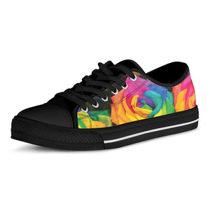 LGBT Pride Rainbow Roses Print Black Low Top Shoes