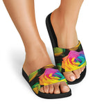 LGBT Pride Rainbow Roses Print Black Slide Sandals