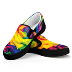 LGBT Pride Rainbow Roses Print Black Slip On Shoes