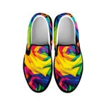LGBT Pride Rainbow Roses Print Black Slip On Shoes