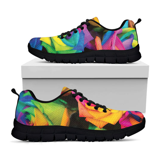 LGBT Pride Rainbow Roses Print Black Sneakers
