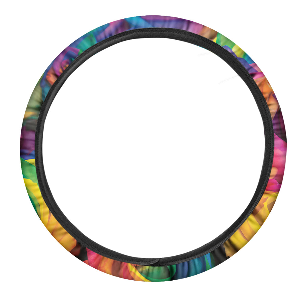 LGBT Pride Rainbow Roses Print Car Steering Wheel Cover