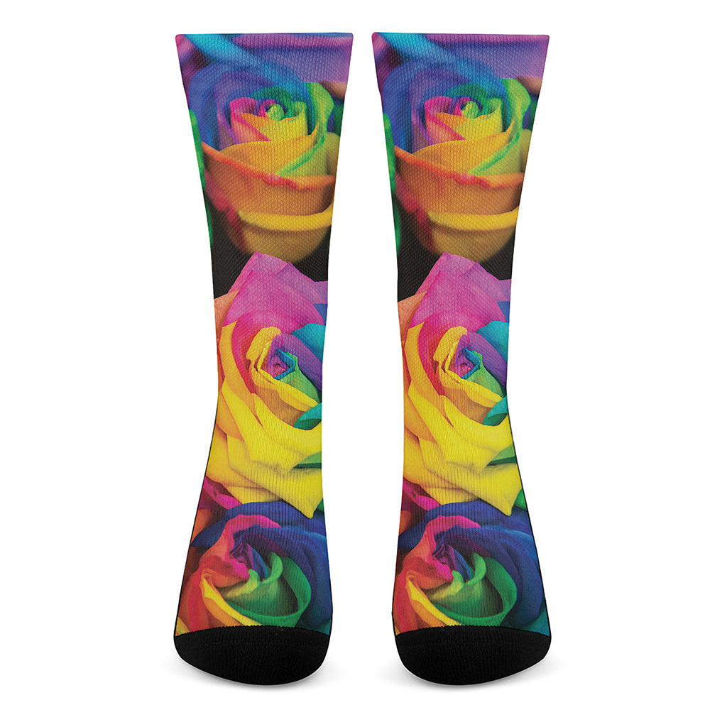 LGBT Pride Rainbow Roses Print Crew Socks