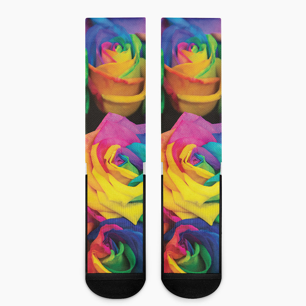 LGBT Pride Rainbow Roses Print Crew Socks