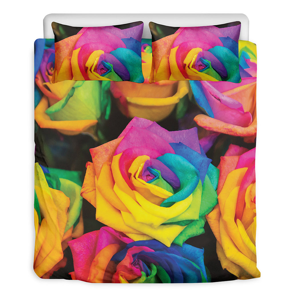 LGBT Pride Rainbow Roses Print Duvet Cover Bedding Set